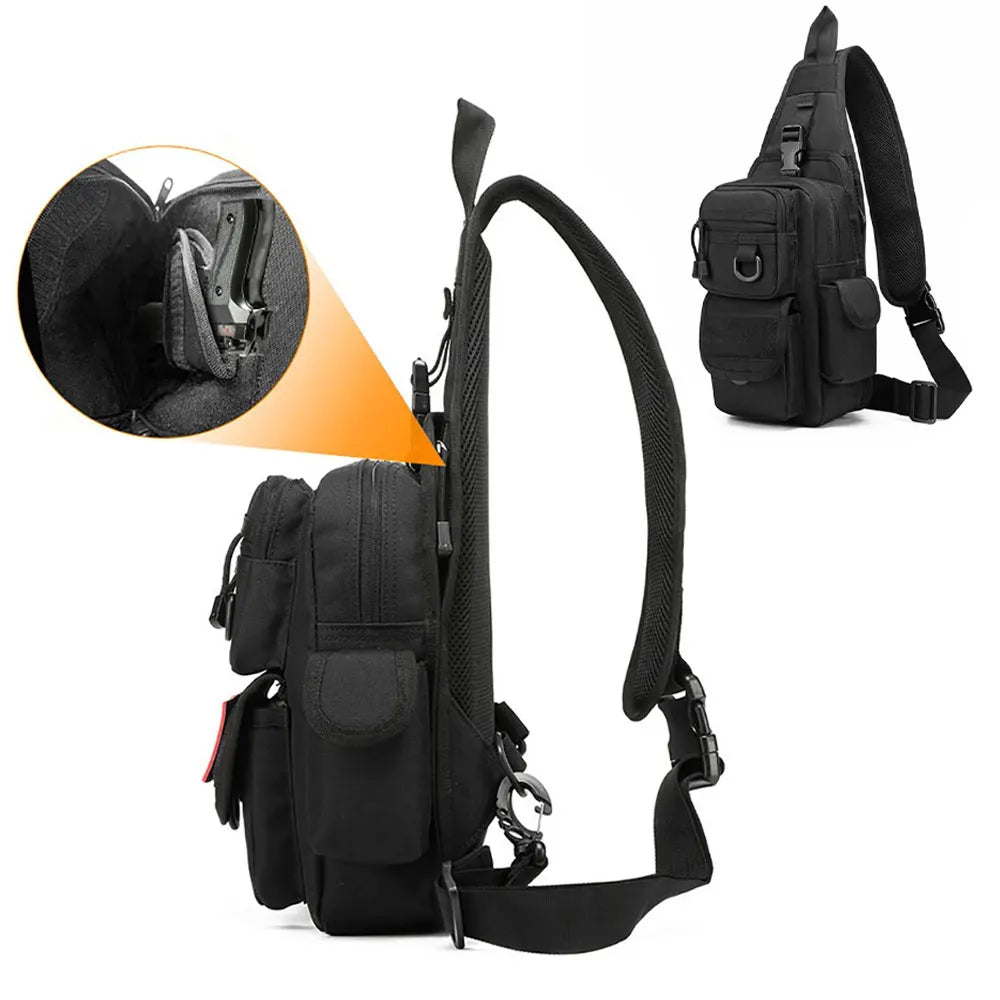 Tactical Crossbody Sling Bag 600D Nylon 5‑Storage Detachable Adjustable Strap Handgun Holder Pouch For Outdoor Shooting Gear