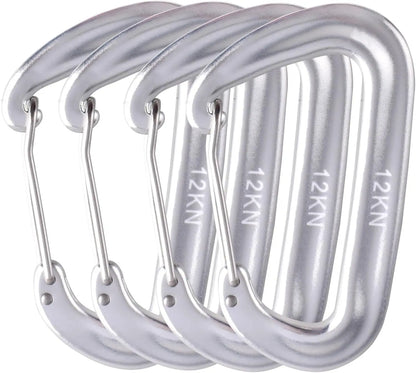 4PCS 12kN Carabiners Set D-type Heavy Duty Buckle Hook Outdoor Aluminum Clips For Hammock Camping And Hiking