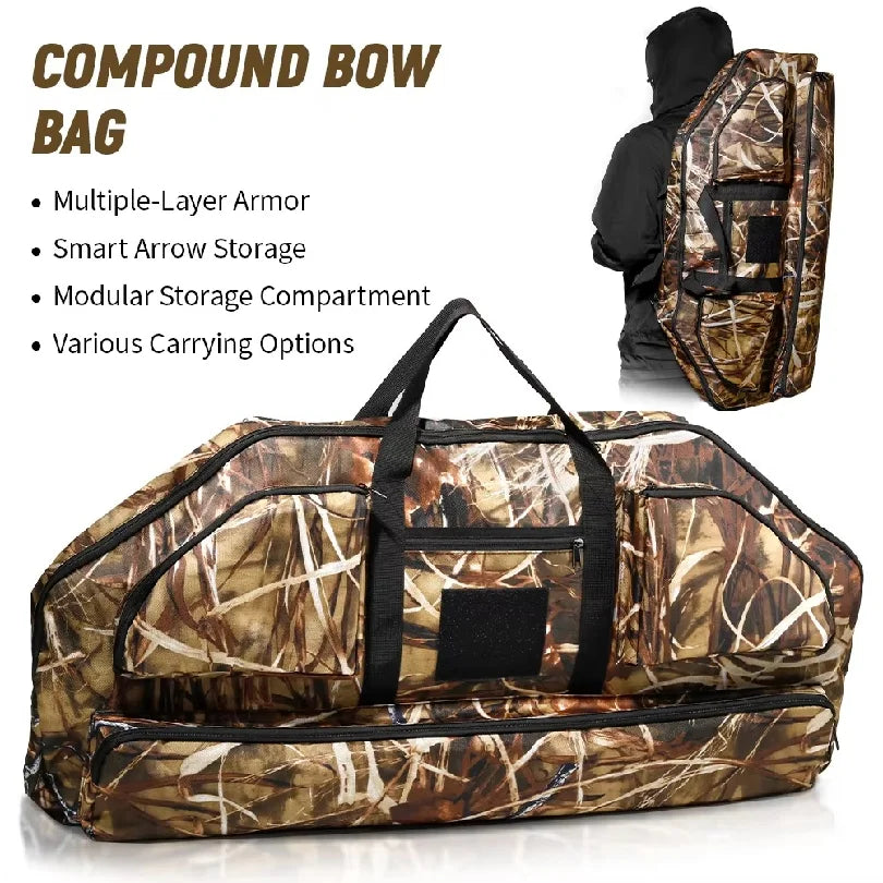 Lightweight Soft Compound Bow Case with Pockets, 600D Archery Backpack Bow Bag for Hunting