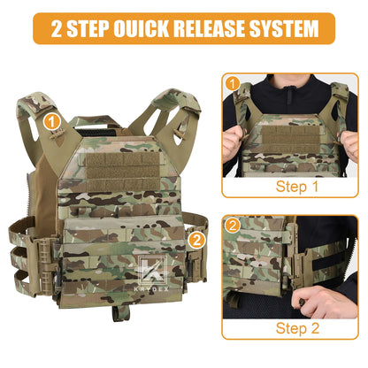KRYDEX 500D Tactical JPC 2 Vest Plate Carrier With Detachable MOLLE Front Panel Airsoft Paintball Quick Release Vest