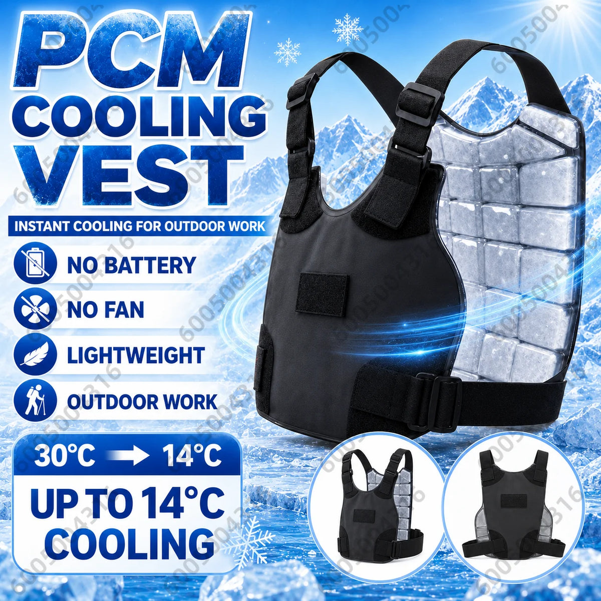 Men's PCM Phase Change Cooling Vest Lightweight Tactical Body Cooling Gear with Ice Packs for Construction Fishing Outdoor Work