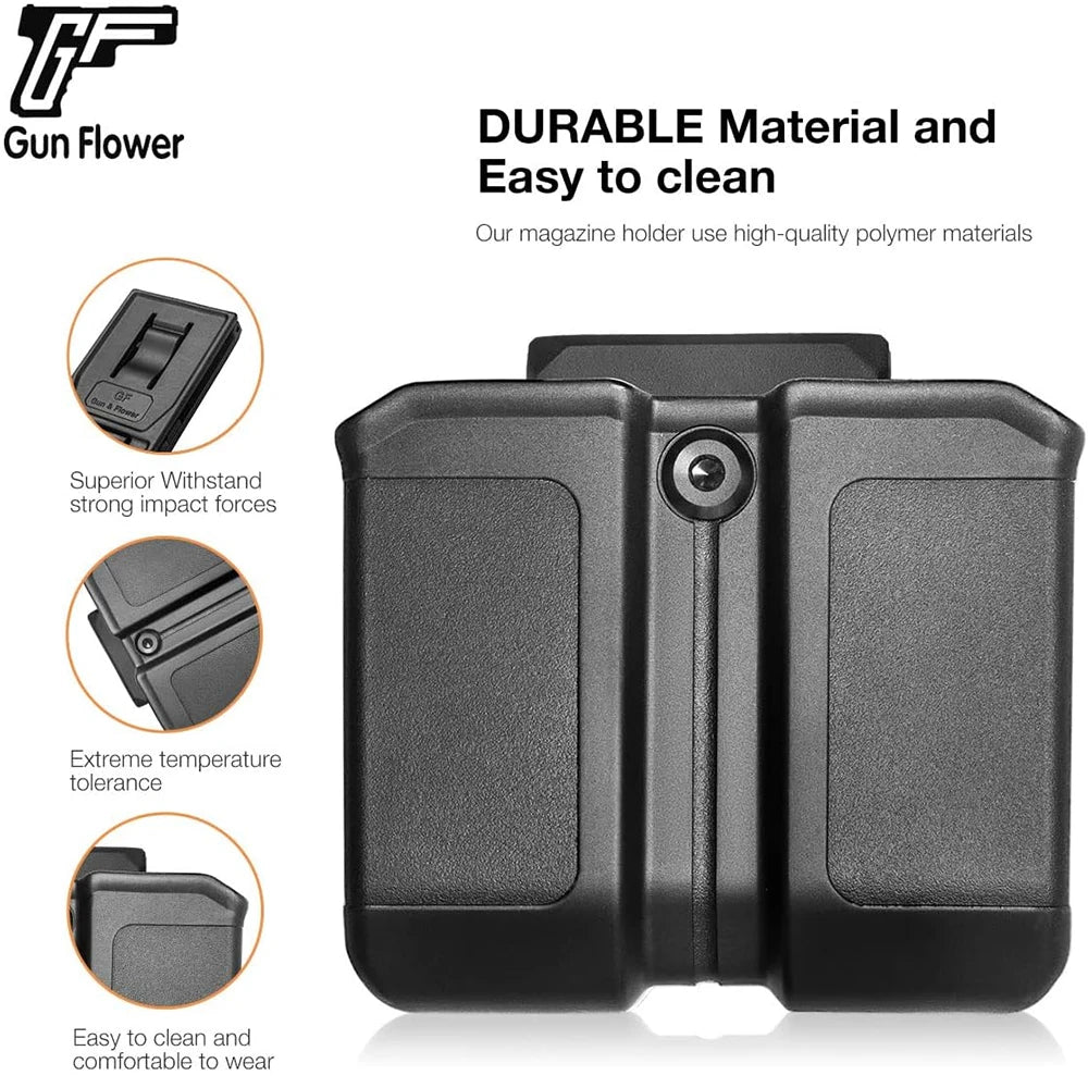 Gun&Flower OWB Universal Polymer Mag Holster Plastic Double Stack Magazine Holder Pouch fit 9mm & 0.4 Caliber