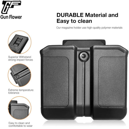 Gun&Flower OWB Universal Polymer Mag Holster Plastic Double Stack Magazine Holder Pouch fit 9mm & 0.4 Caliber