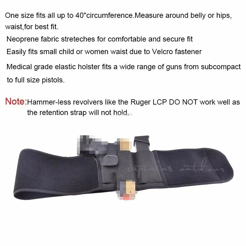Left / Right Hand Concealed Carry Belly Band Gun Holster for G19, 17, 42, 43, P238, Ruger LCP