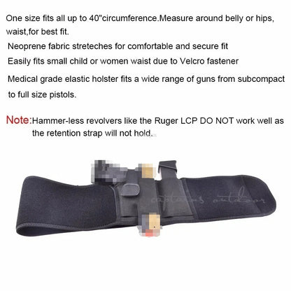 Left / Right Hand Concealed Carry Belly Band Gun Holster for G19, 17, 42, 43, P238, Ruger LCP