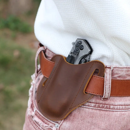 Leather EDC Tool Pouch Outdoor Tactical Flashlight Holder Waist Bag for Camping Hiking Survival
