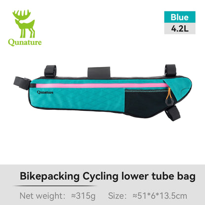 Qunature Bikepacking Bicycle Bag Down Tube Bag Waterproof Wear-Resistant Stable Mounting Front Frame Bag for MTB RB Touring Bike