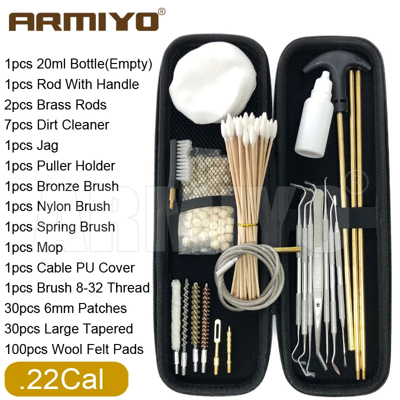 Armiyo Tactical .22/.30/.38 Caliber 12GA Hose Pipeline Dirt Carbon Deposit Cleaning Brush Patch Wool Pad Kit 720mm Rod Hunting