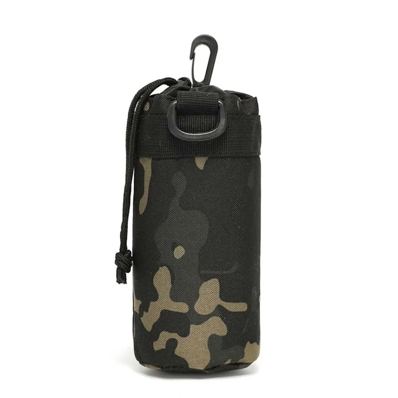Outdoor Water Bottle Pouch Tactical Camouflage Molle Kettle Pouch Holder Hiking Hunting Pulling Rope Multi functional Bottle Bag
