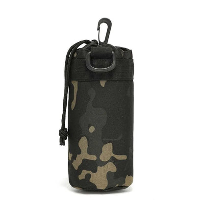 Outdoor Water Bottle Pouch Tactical Camouflage Molle Kettle Pouch Holder Hiking Hunting Pulling Rope Multi functional Bottle Bag