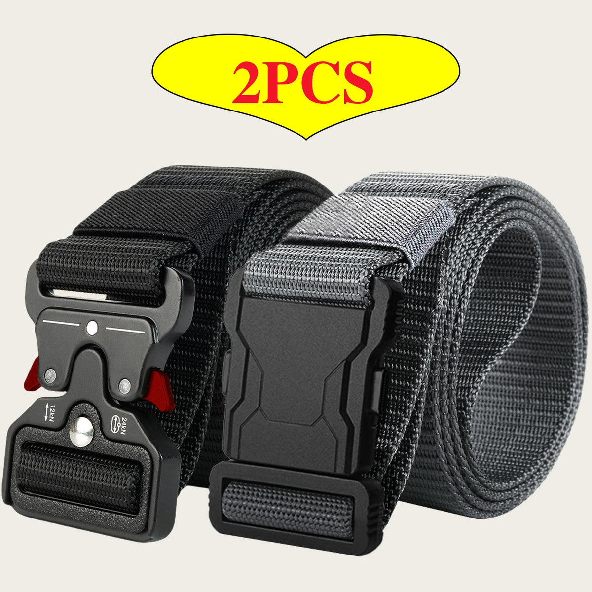 2‑Pack Tactical Nylon Belts, Quick Release Buckle Men's Outdoor Waist Belt, Versatile Casual Work Canvas Trouser Belt