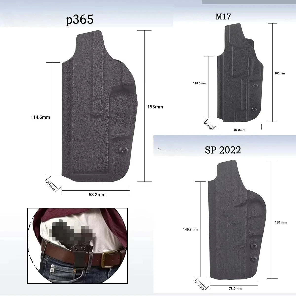 PVC Holster For 1911 Glock 17 19 26 43 43X Tauru M17 P07 P365 PPQ Inside Waistband Concealed Carry Belt Clip Stack Pouch