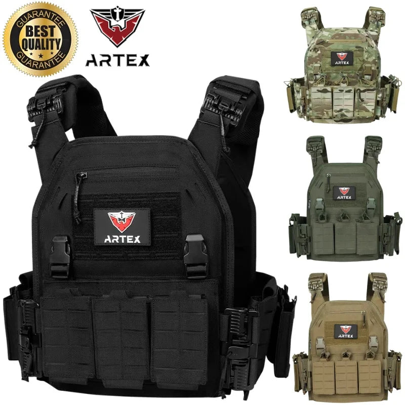 Tactical Vest Paintball Plate Holder 1000D Fabric Quick Releaseable Plate Carrier Laser Cut Platewith Triple Magazine Pouch
