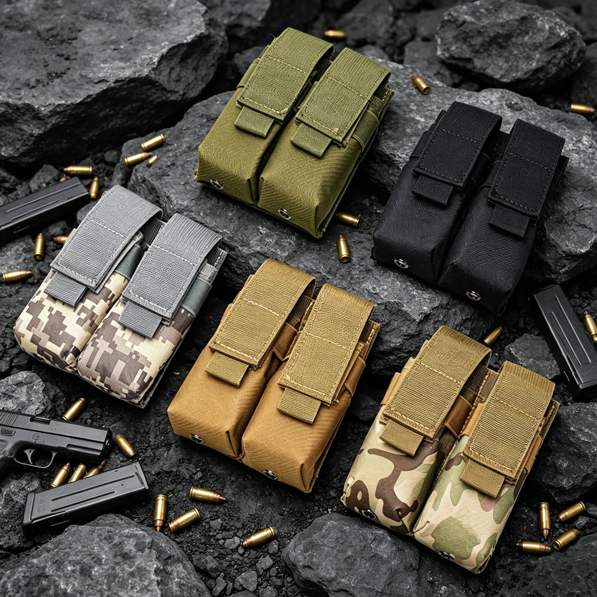MOLLE Tactical Double Mag Pouch Portable Adjustable 9mm Magazine Holder for Hunting Shooting Vest Sports Outdoor
