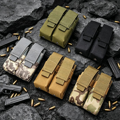 MOLLE Tactical Double Mag Pouch Portable Adjustable 9mm Magazine Holder for Hunting Shooting Vest Sports Outdoor