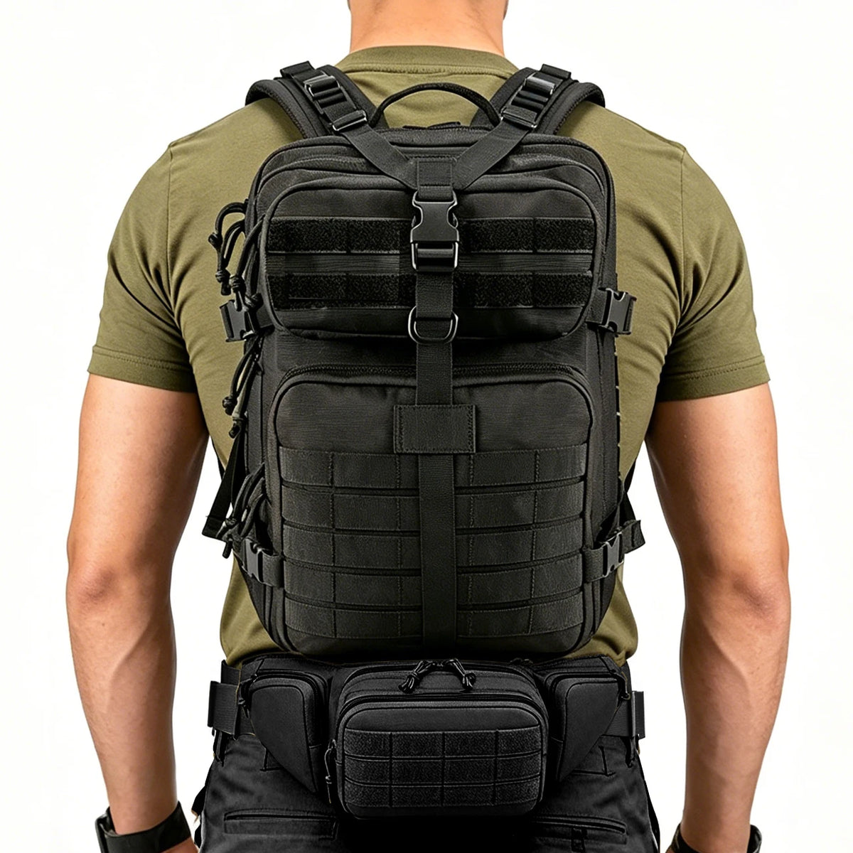 Large capacity backpack+multifunctional waist pack, can be used separately or combined for partition storage