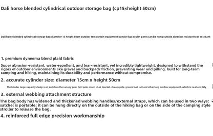 Cylindrical Storage Bag Heavy Duty Grid Oxford Wear Resistant Waterproof Outdoor Camping Tent Pole Awning Rod Gear Organizer Bag