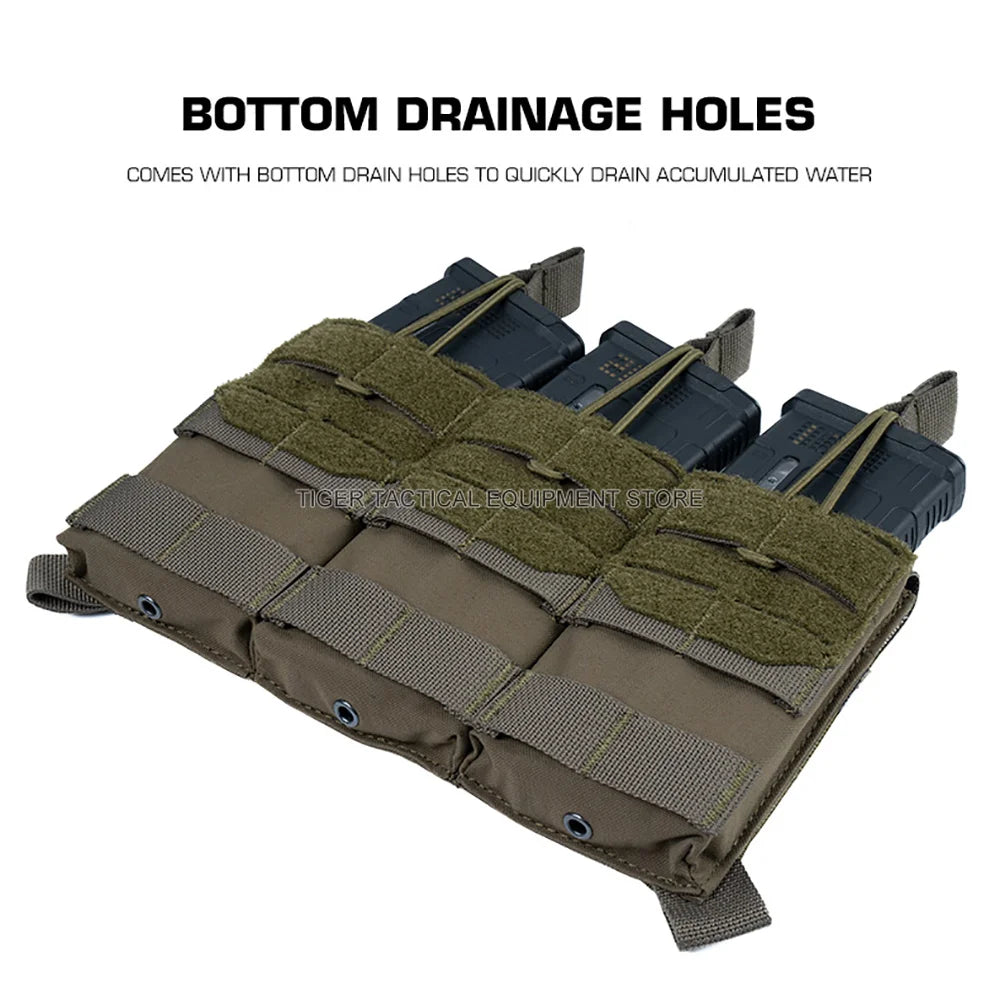 K Style Tactical Triple Magazine Pouch AR15 M4 5.56 Ag 3 Mag Pouch for Hunting Airsoft Molle Plate Carrier Placard Front Panel