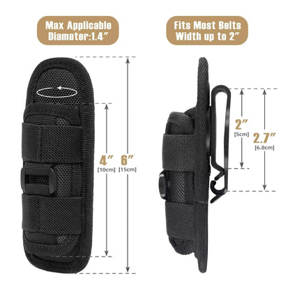 Tactical Flashlight Pouch Belt Torch Bag Durable Hunting Lighting Accessory Outdoor Survival Kits Case With 360 Degree Carabiner