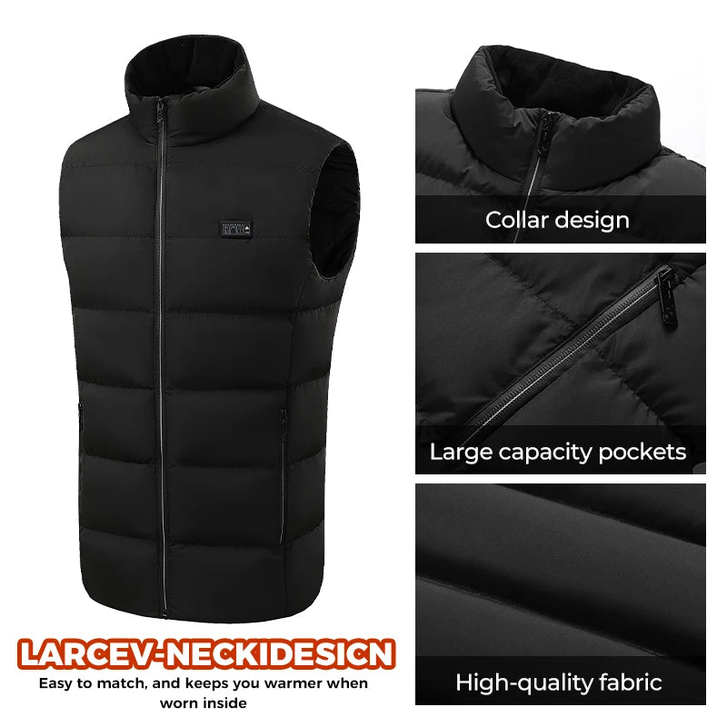 Heated Vest 21 Heating Areas Carbon Fiber Fast Heating 3 Levels Temperature Control Windproof Outdoor Riding Skiing Winter Coat