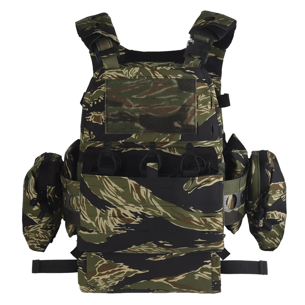 Ferro Style V5 FCPC Plate Carrier Tiger Stripes/Woodland Camouflage Set With IFAK Roll 1 Trauma Pouch,Side Bag,Triple Mag Pouch