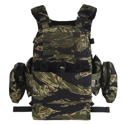 Ferro Style V5 FCPC Plate Carrier Tiger Stripes/Woodland Camouflage Set With IFAK Roll 1 Trauma Pouch,Side Bag,Triple Mag Pouch