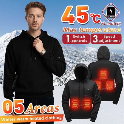 Heated Jacket Men Hoodie with 36 Heating Zones and 3 Customizable Temperature Levels, Ideal for Winter Fishing, Up to 50 Celsius
