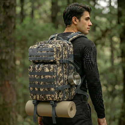45L Tactical Travel Backpack Molle Storage Bag Large Capacity Multi Pocket Wear Resistant Camping Hiking Trekking Rucksack Durable Outdoor Mountain Climbing Daypack For Men Women Travellers Bushcraft Wilderness Trip Daily Commute Luggage Bag