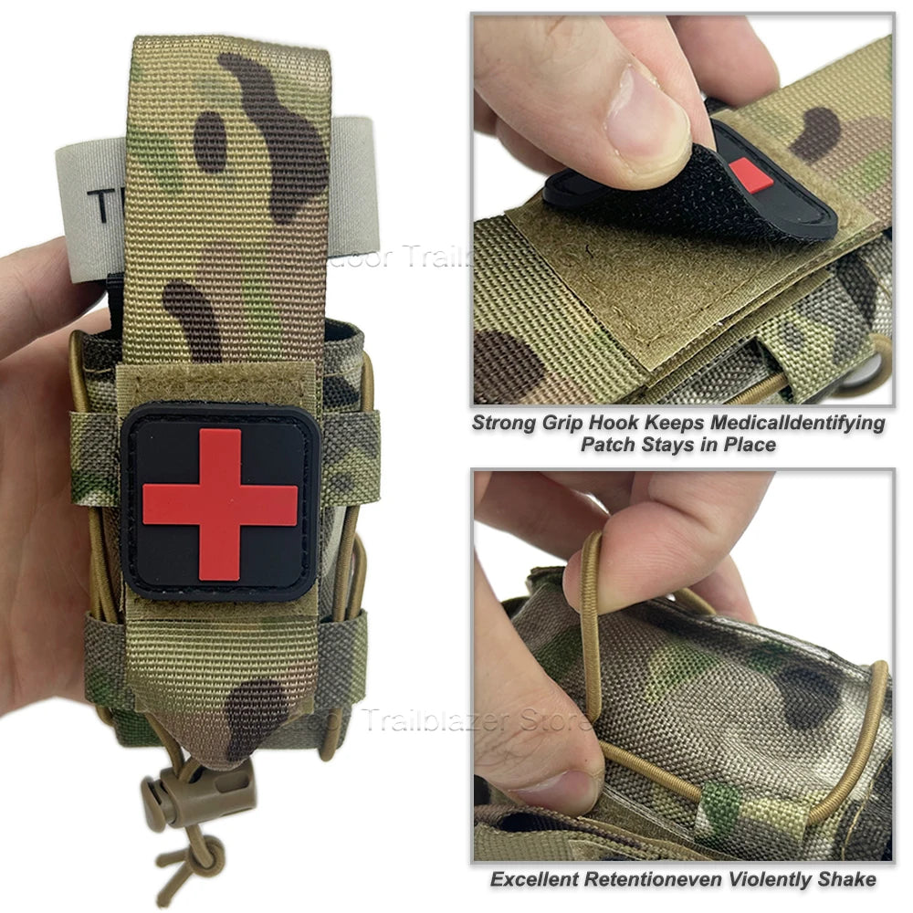 MOLLE Tourniquet Holder IFAK TQ Holder Tactical Medical Pouch Holster First Aid Kit Cross Patch/Bungee Cord EMT EMS
