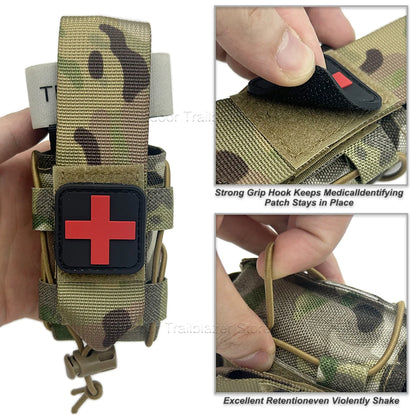 MOLLE Tourniquet Holder IFAK TQ Holder Tactical Medical Pouch Holster First Aid Kit Cross Patch/Bungee Cord EMT EMS