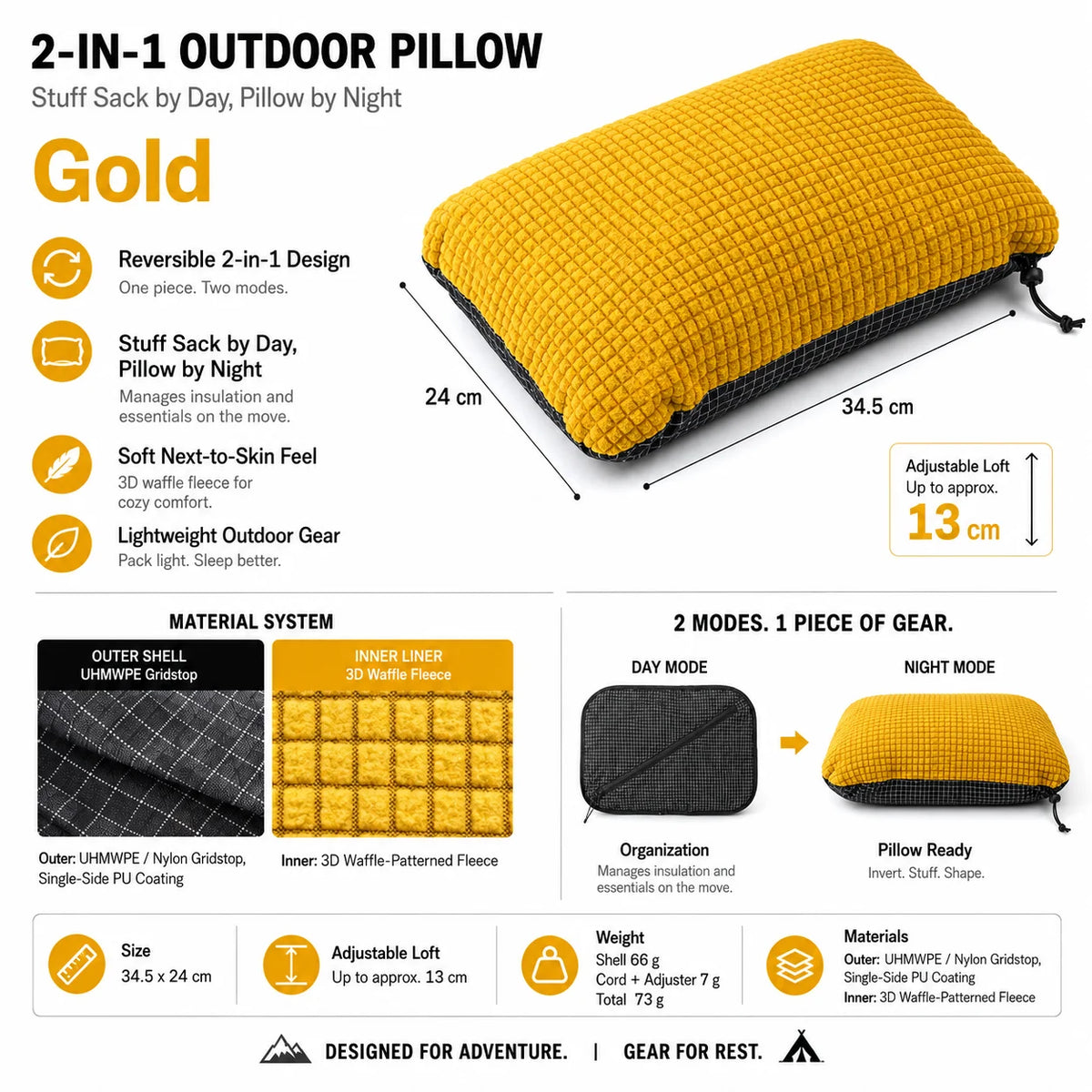 2 in 1  Reversible Stuff Sack Pillow Ultralight 73g UHMWPE Nylon 3D Waffle Fleece Camping Hiking Backpacking Pillow Storage Bag