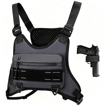 Sports Chest Bag with Pistol Gun Holster Lightweight Front Chest Pack Gun Storage Bag Running Vest Bag Outdoor EDC Tool Bag