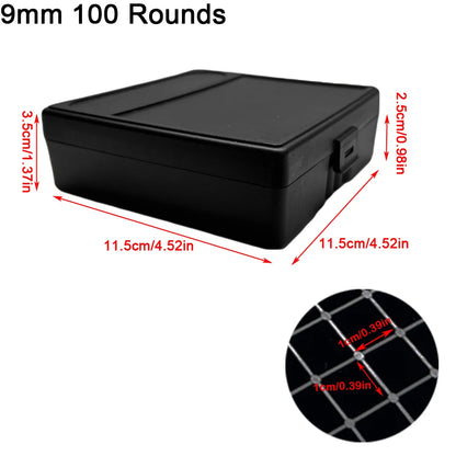 50/100 Rounds Bullet Box Gun Cartridge Shell Holder Portable Ammunition Box Flip-Top for 9mm .223 .38 Ammo Hunting Accessories