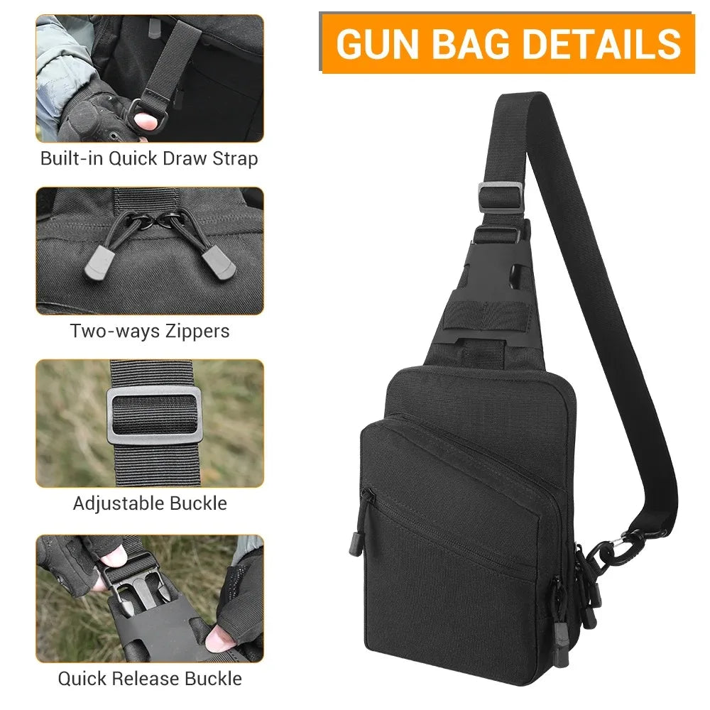 Tactical Pistol Gun Bag Concealed Carry Gun Storage Pouch with Gun Holster Crossbody Shoulder Gun Bag EDC Tool Pouch Chest Bag