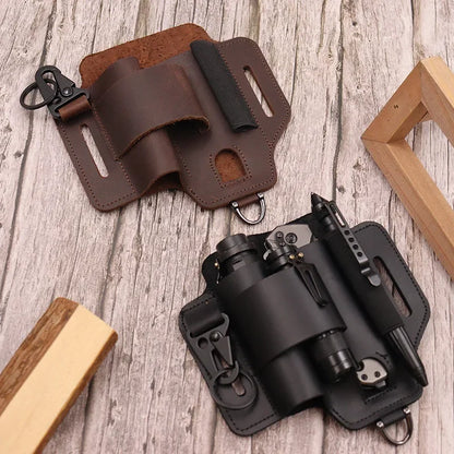 Tactical Multi Tool Belt Leather Bag Portable Tool Storage Bag Holster Key Holder Outdoor Camping Hunting Waist Leather Pocket