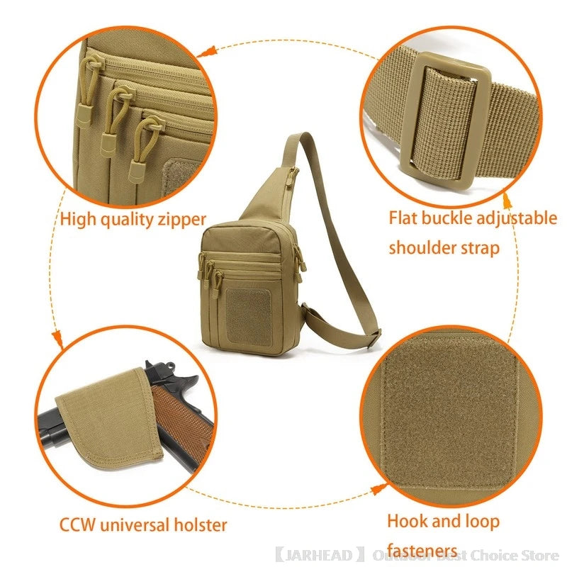 Tactical Concealed Crossbody Gun Bag Shoulder Chest Pack Outdoor Hiking Hunting Camping Chest Bag with Gun Holster