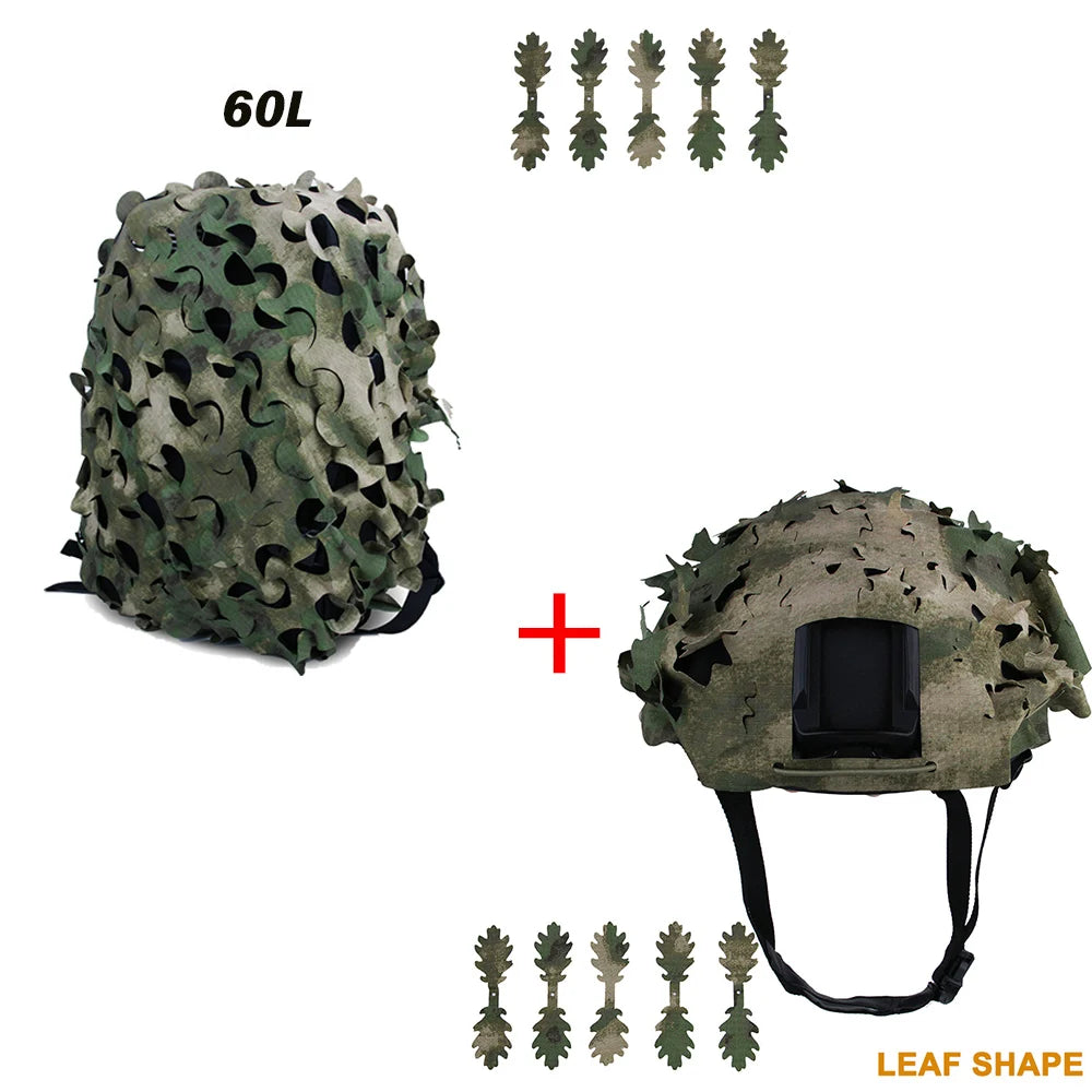 3D Camo Net Backpack Helmet Cover Kit Laser Cut Camouflage Mesh for Hunting Backpack Airsoft Tactical Helmet Hunting Accessories