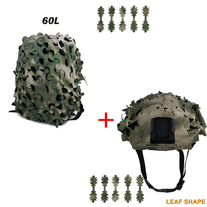 3D Camo Net Backpack Helmet Cover Kit Laser Cut Camouflage Mesh for Hunting Backpack Airsoft Tactical Helmet Hunting Accessories
