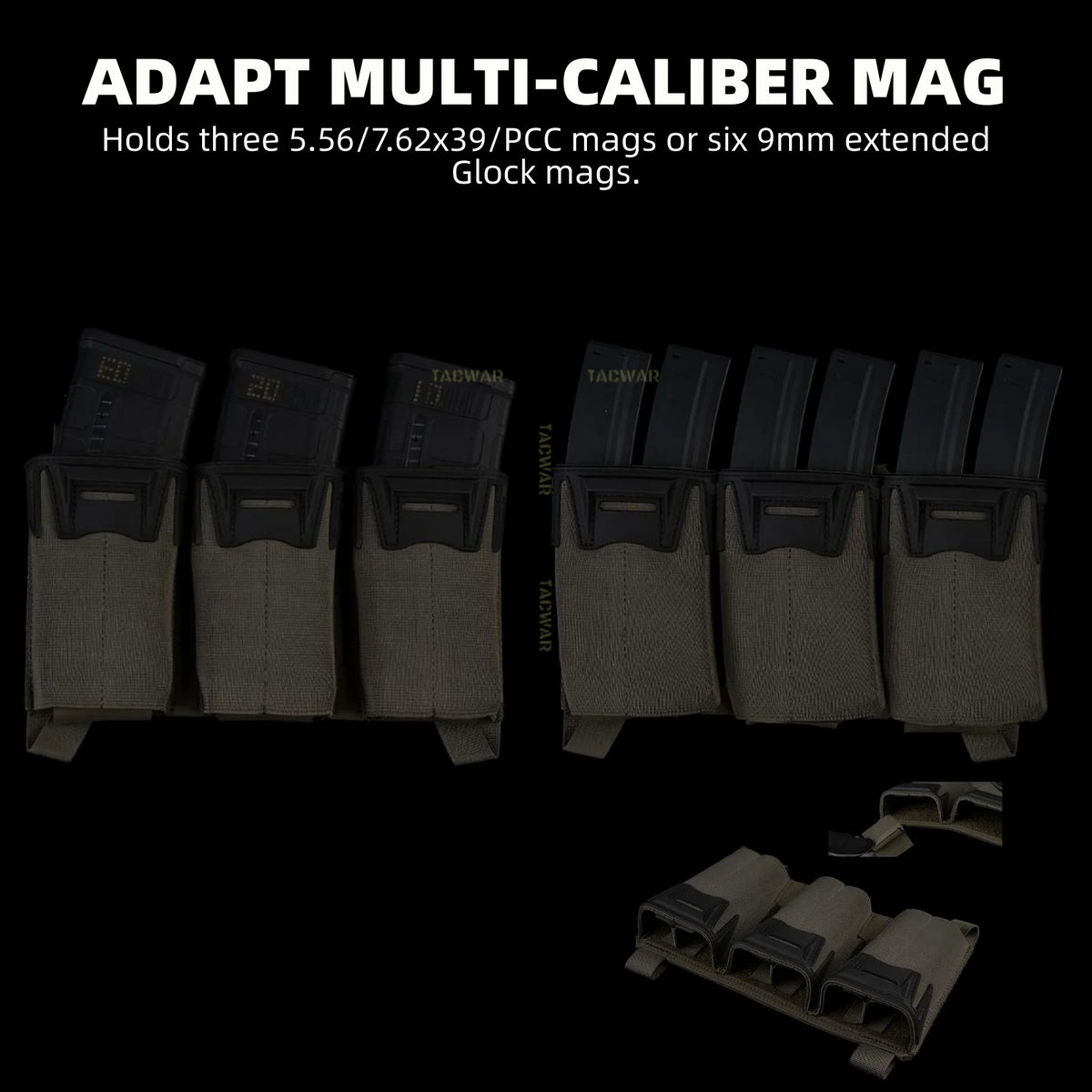 Multi-caliber Triple Mag Pouch with Admin Pouch for 5.56/9mm/PCC Mag, Front Placard for K19/KZ/LV119/FCV5 Plate Carrier