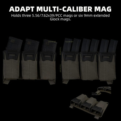 Multi-caliber Triple Mag Pouch with Admin Pouch for 5.56/9mm/PCC Mag, Front Placard for K19/KZ/LV119/FCV5 Plate Carrier