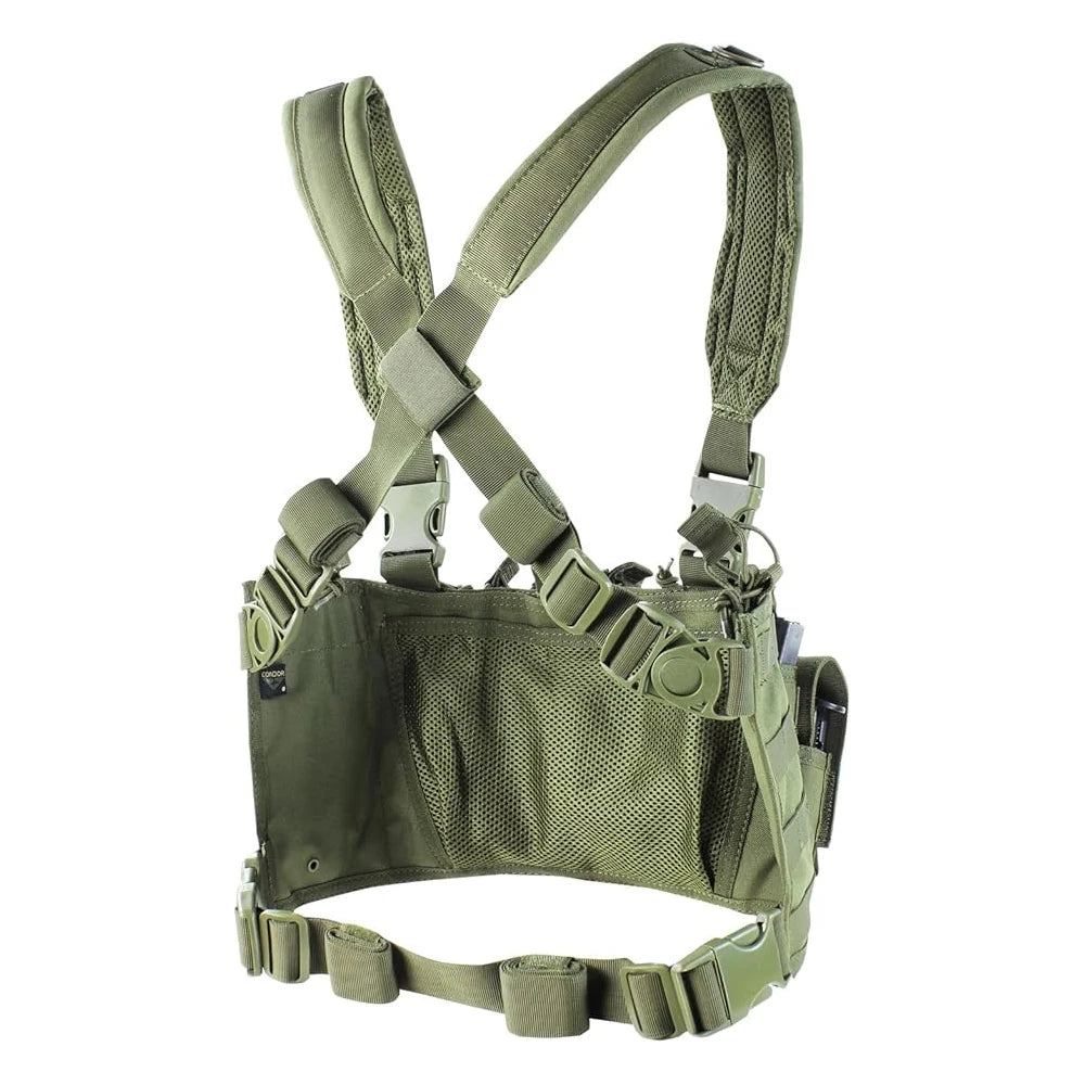 ~Tactical Recon Chest Rig Padded cross-back shoulder strap 3 built in stacker/kangaroo style mag pouch hook and loop Front