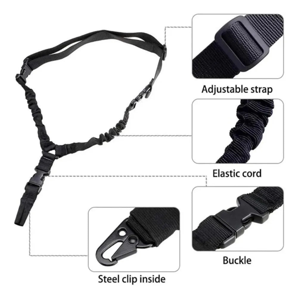 3-Point Tactical Bungee Carry Strap Adjustable Elastic Shoulder Strap Universal Outdoor Hiking Camping Hunting Sports Accessorie