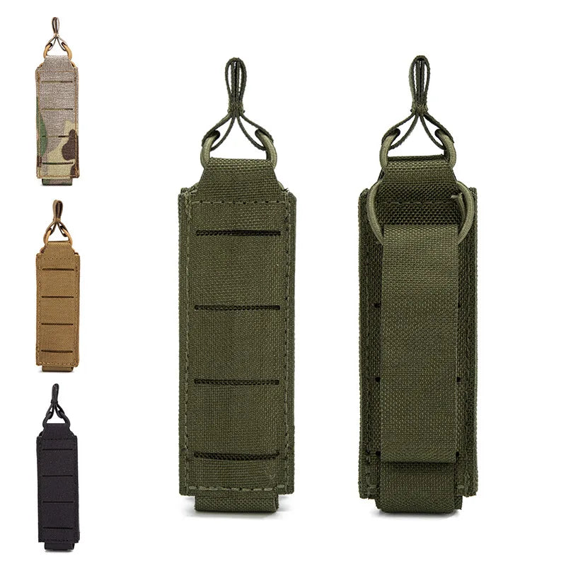 Tactical 9mm Single Pistol Magazine Pouch Molle Mag Carrier Holster Outdoor Hunting Flashlight Torch Holder EDC Tool Waist Bag