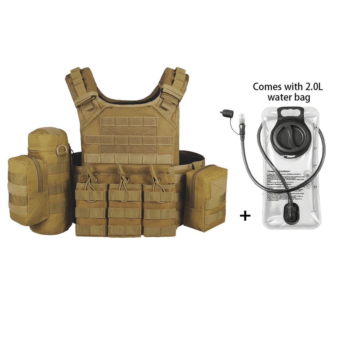 2L soft water bag with long drinking straw and hunting vest Molle modular adjustable shoulder strap, highly expandable