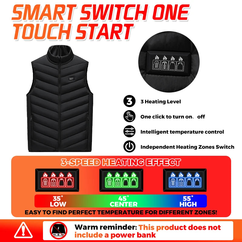 21 Heated Vest Zones Electric Heated Jackets Oversized USB Electric Jacket Men Women Winter Warm Coat For Hiking Outdoor Camping
