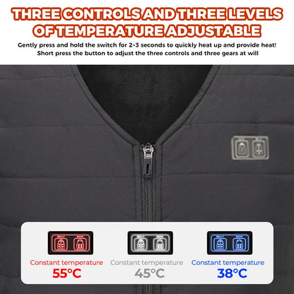 12 Heating Areas USB Heated Vest Unisex Winter Electric Heating Jacket Carbon Fiber 3 Gear Temperature Control Outdoor Skiing