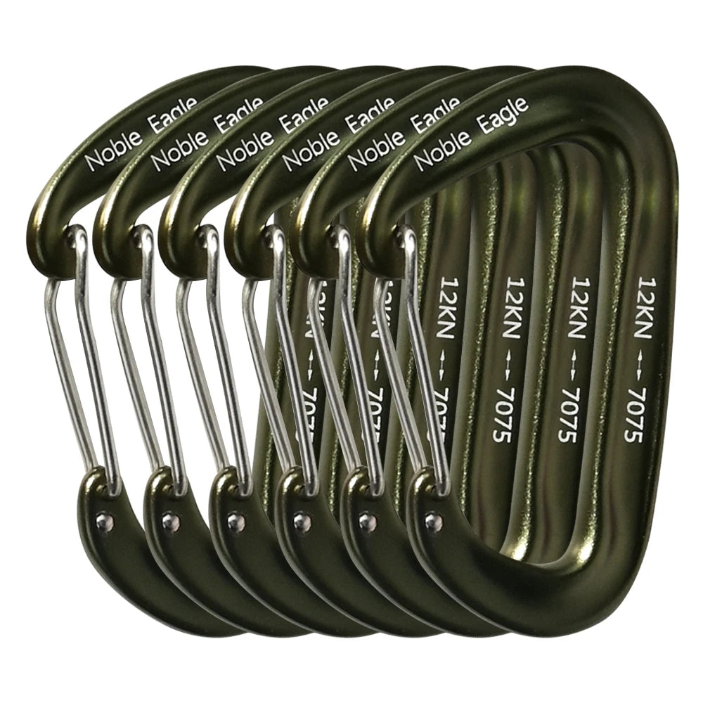 6Pcs 12KN 7075 Aluminum Carabiner Set D Ring Heavy Duty Tactical Carabiners Clips Camping Hiking Climbing Hook Hammock Keychain