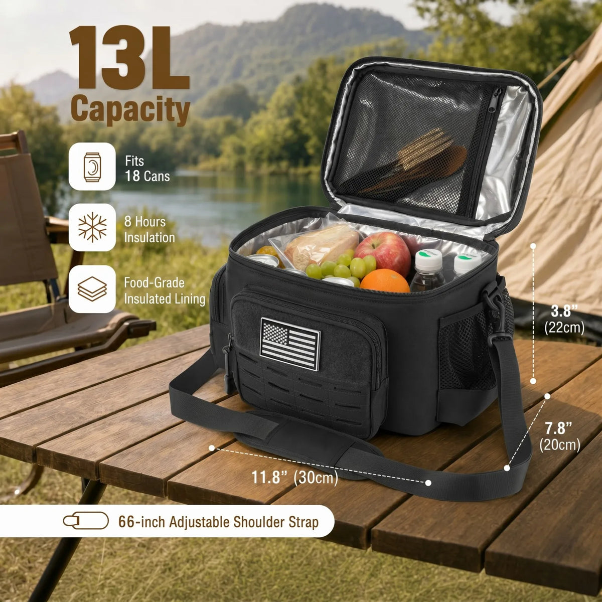 13L Tactical Thermal Cooler Hunting Bag Leakproof Insulated Durable Gear Storage Bag For Hunters Wild Field Trip Shooting Camping Fishing Outdoor Portable Insulated Food Carrier Bag