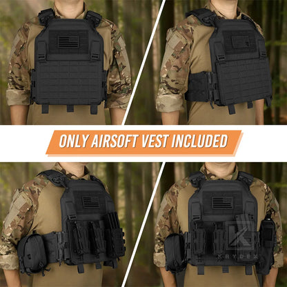 KRYDEX 500D Nylon Tactical LAVC Vest Laser Cut MOLLE Panel Hunting Paintball Outdoor Plate Carrier Vest Ranger Green Black Vest