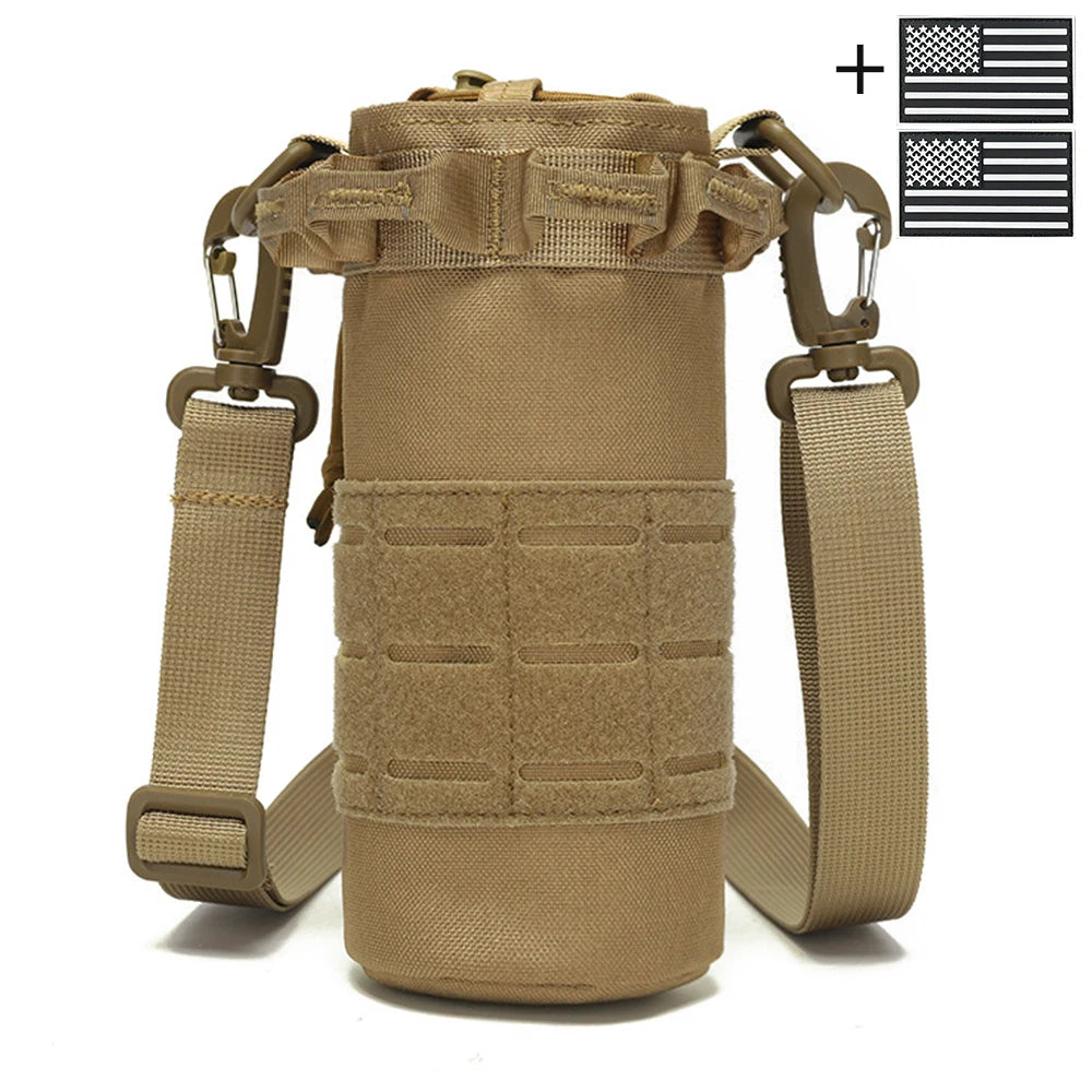 Outdoor water bottle cover with elastic drawstring drawstring and Magic Sticky sticker for hiking water cup storage bag